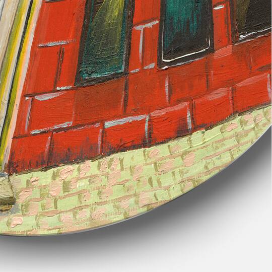 Designart - Red Facade of Shop In Paris II - French Country Metal Circle Wall Art